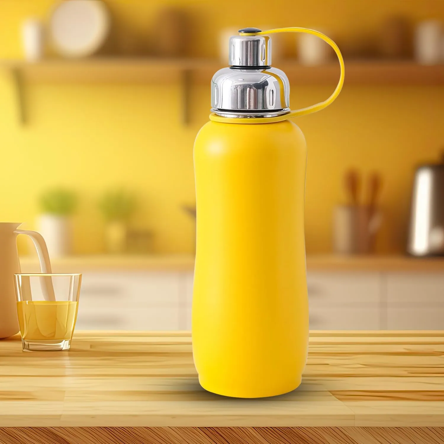 Kuber Industries Pack of 5 Vacuum Insulated Water Bottle| Stainless Steel Sipper Water Bottle | Hot & Cold Water Bottle | Leakproof, BPA Free, Rustproof | 750 ML | Yellow