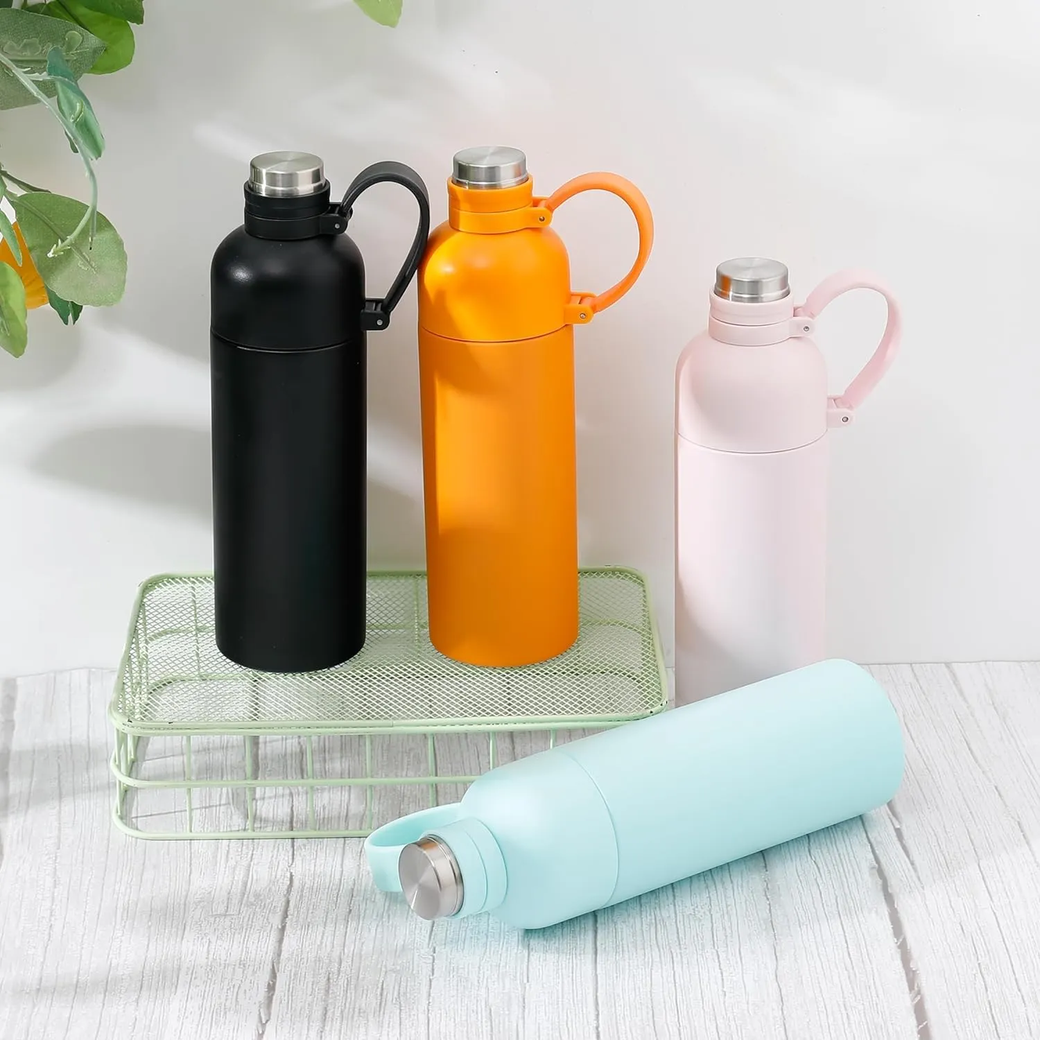 Kuber Industries Pack of 6 Vacuum Insulated Water Bottle | Stainless Steel Sipper Bottle with Handle | Hot & Cold Water Bottle | Leakproof, BPA Free, Rustproof | 500 ML | Black