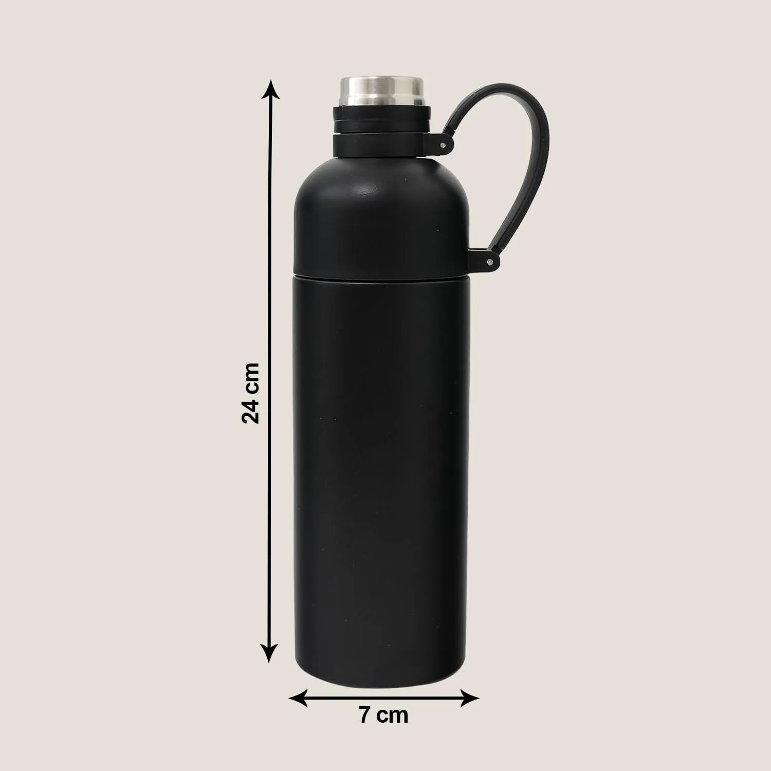 Kuber Industries Pack of 6 Vacuum Insulated Water Bottle | Stainless Steel Sipper Bottle with Handle | Hot & Cold Water Bottle | Leakproof, BPA Free, Rustproof | 500 ML | Black