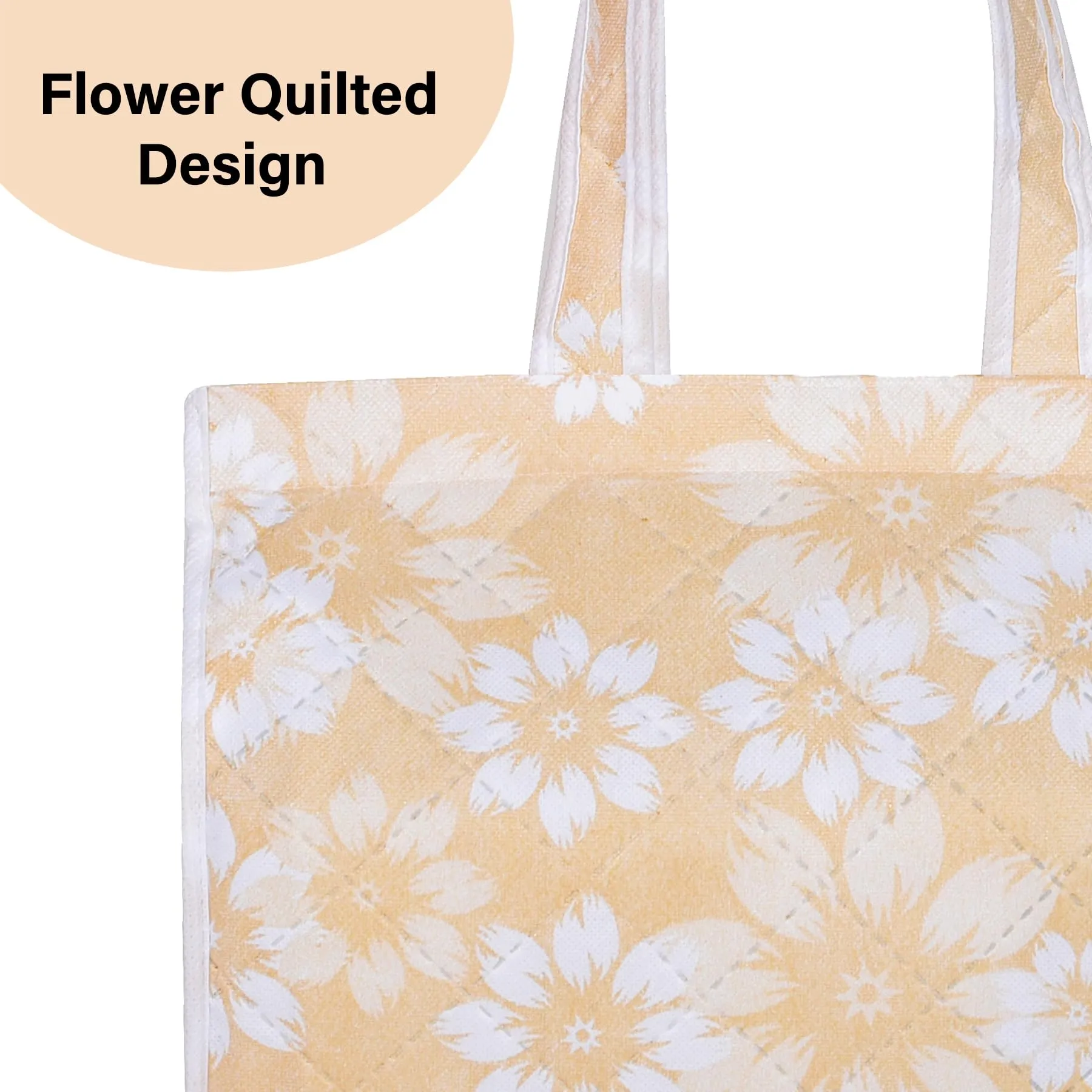 Kuber Industries Shopping Storage Bag | Waterproof Grocery Handbag | Grocery Shopping Bag | Vegetable Handle Bag | Reusable Vegetable Bag | Chain Tote Bags | Flower Quilted | Golden