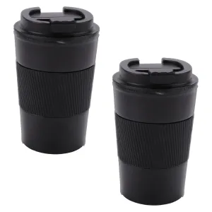 Kuber Industries Stainless Steel Insulated Coffee Cup with Sipper Mouth|Travel Coffee Mug 380 ML-Pack of 2|Black|