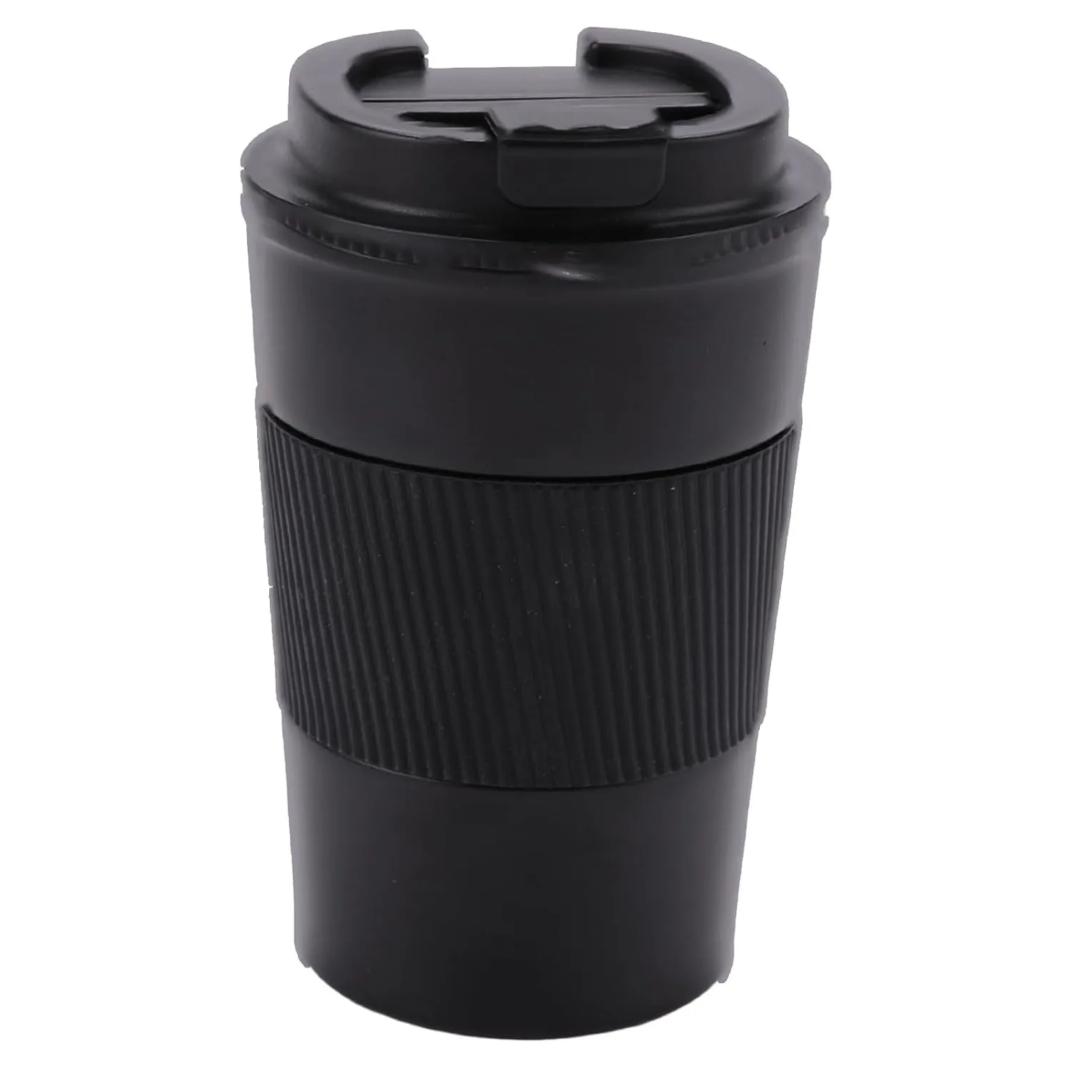 Kuber Industries Stainless Steel Insulated Coffee Cup with Sipper Mouth|Travel Coffee Mug 380 ML-Pack of 2|Black|