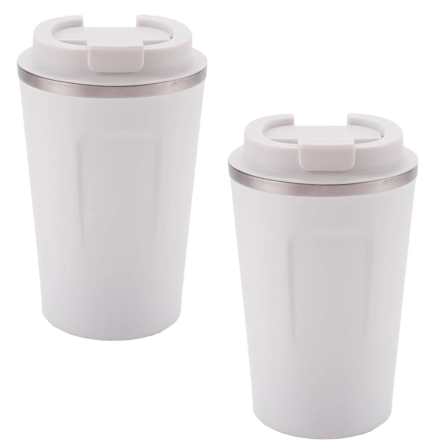 Kuber Industries Stainless Steel Insulated Coffee Cup with Sipper Mouth|Travel Coffee Mug 380 ML-Pack of 2|White|