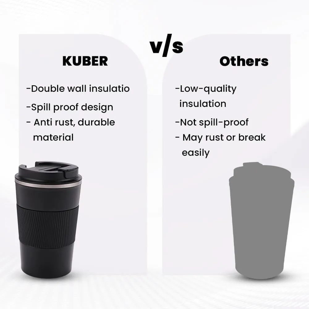 Kuber Industries Stainless Steel Insulated Coffee Cup with Sipper Mouth|Travel Coffee Mug 380 ML-Pack of 3|Black|