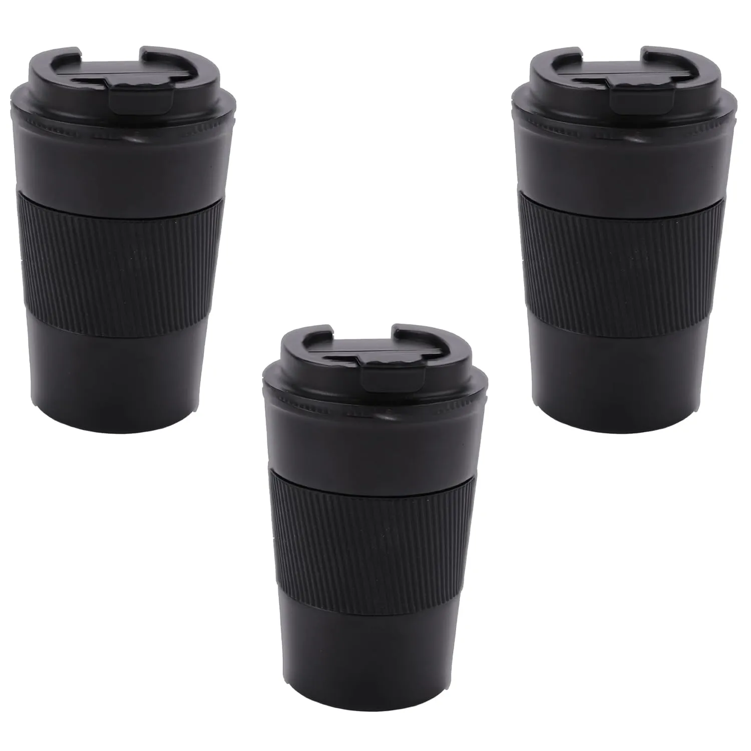 Kuber Industries Stainless Steel Insulated Coffee Cup with Sipper Mouth|Travel Coffee Mug 380 ML-Pack of 3|Black|