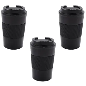 Kuber Industries Stainless Steel Insulated Coffee Cup with Sipper Mouth|Travel Coffee Mug 380 ML-Pack of 3|Black|