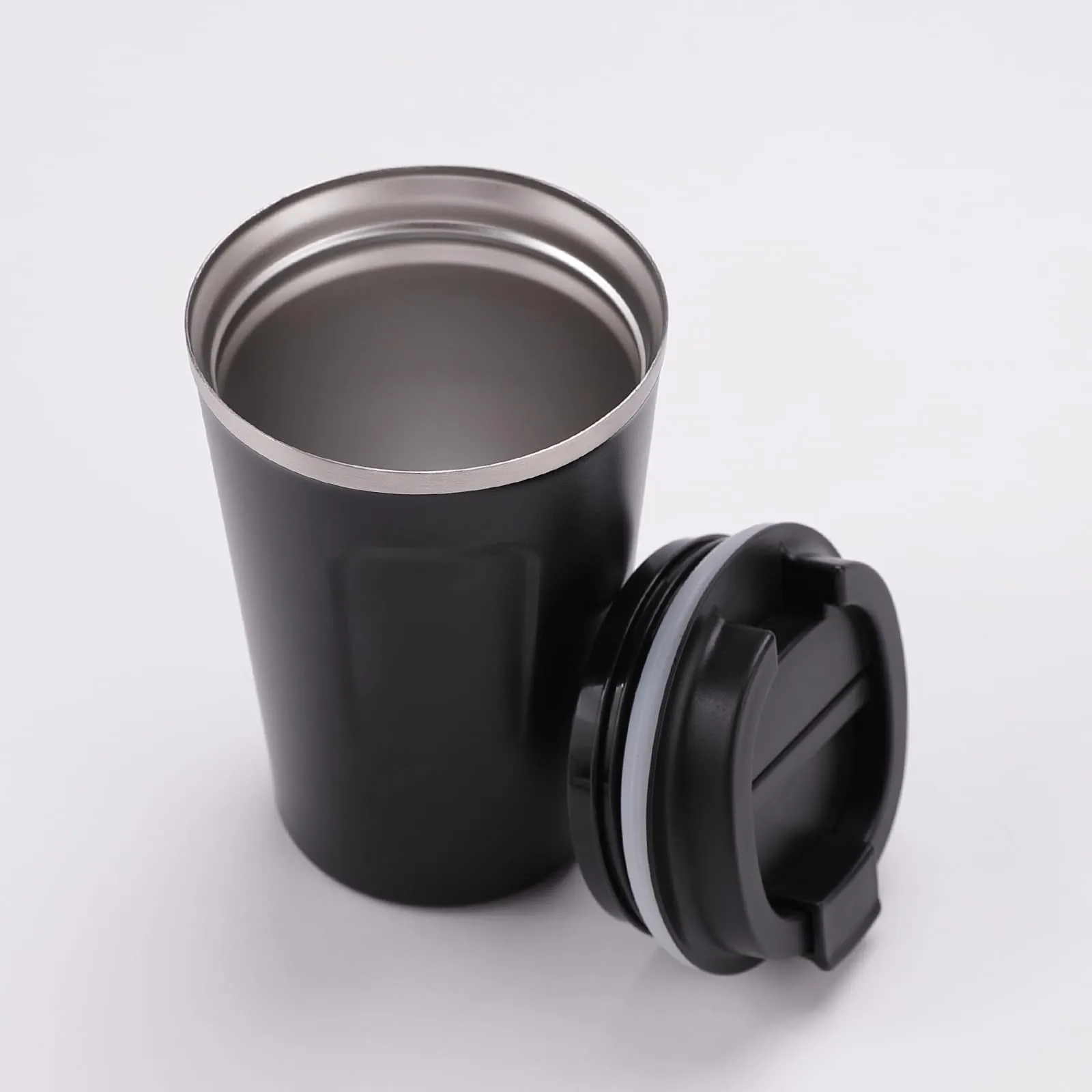 Kuber Industries Stainless Steel Insulated Coffee Cup with Sipper Mouth|Travel Coffee Mug 380 ML|Black|