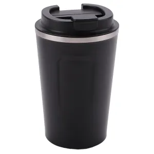 Kuber Industries Stainless Steel Insulated Coffee Cup with Sipper Mouth|Travel Coffee Mug 380 ML|Black|