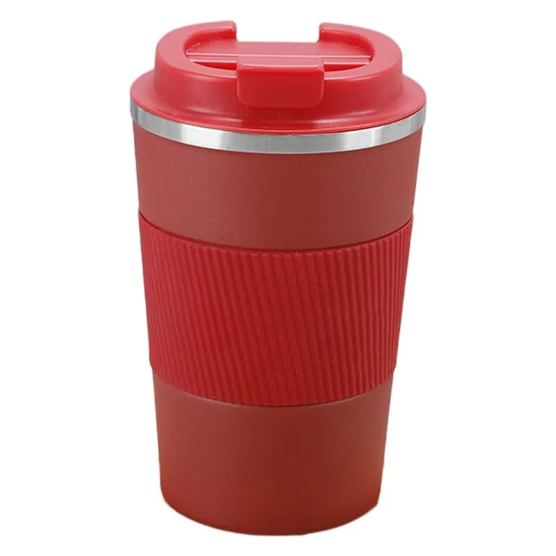 Kuber Industries Stainless Steel Insulated Coffee Mug with Sleeve|Travel Coffee Mug 380 ML-Pack of 2|Red|