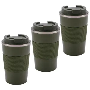 Kuber Industries Stainless Steel Insulated Coffee Mug with Sleeve|Travel Coffee Mug 380 ML-Pack of 3|Green|