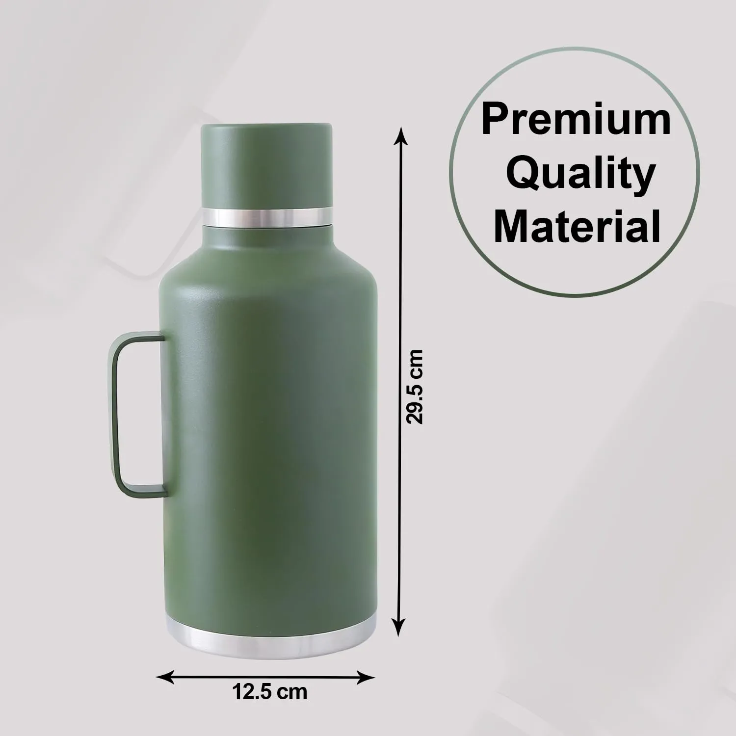 Kuber Industries Vacuum Insulated Water Bottle | Stainless Steel Water Bottle with Handle | Hot & Cold Water Bottle | Leakproof, BPA Free, Rustproof | 2000 ML | Green