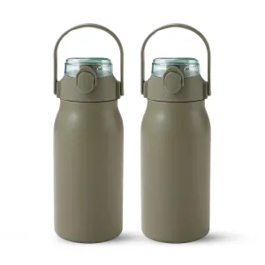 Kuber Industries Water Bottle | Vacuum Insulated Travel Bottle | Hot & Cold Water Bottle | Sipper Lid & Handle Water Bottle | 1000 ML | Pack of 2 | HH-22111D | Green