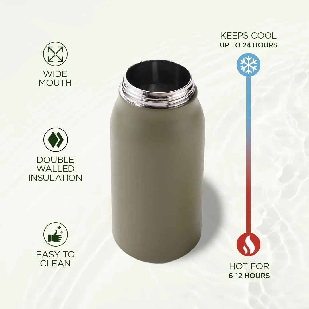 Kuber Industries Water Bottle | Vacuum Insulated Travel Bottle | Hot & Cold Water Bottle | Sipper Lid & Handle Water Bottle | 1000 ML | Pack of 2 | HH-22111D | Green