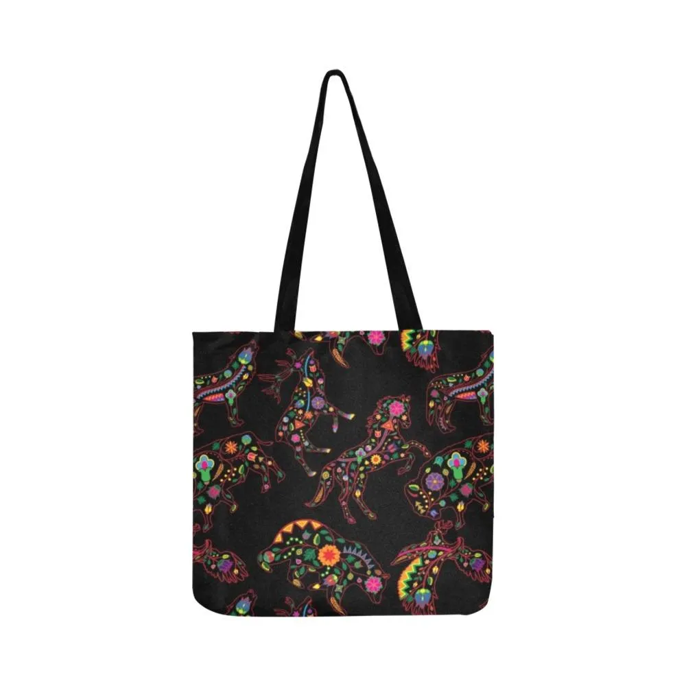 Neon Floral Animals Reusable Shopping Bag (Two sides)