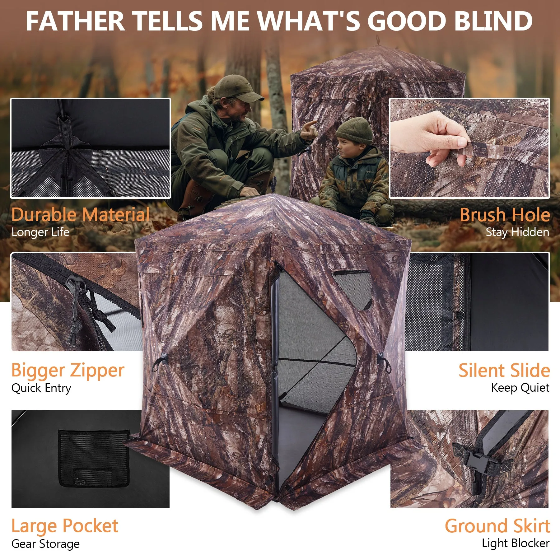 New View Hunting Pop-up Style 270° See Through Hunting Ground Blind for 2-3 People