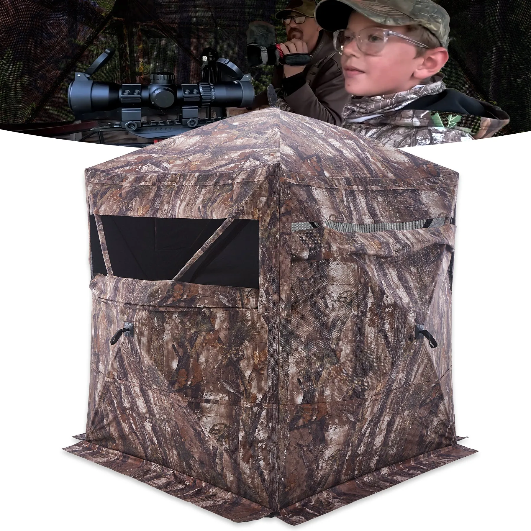 New View Hunting Pop-up Style 270° See Through Hunting Ground Blind for 2-3 People