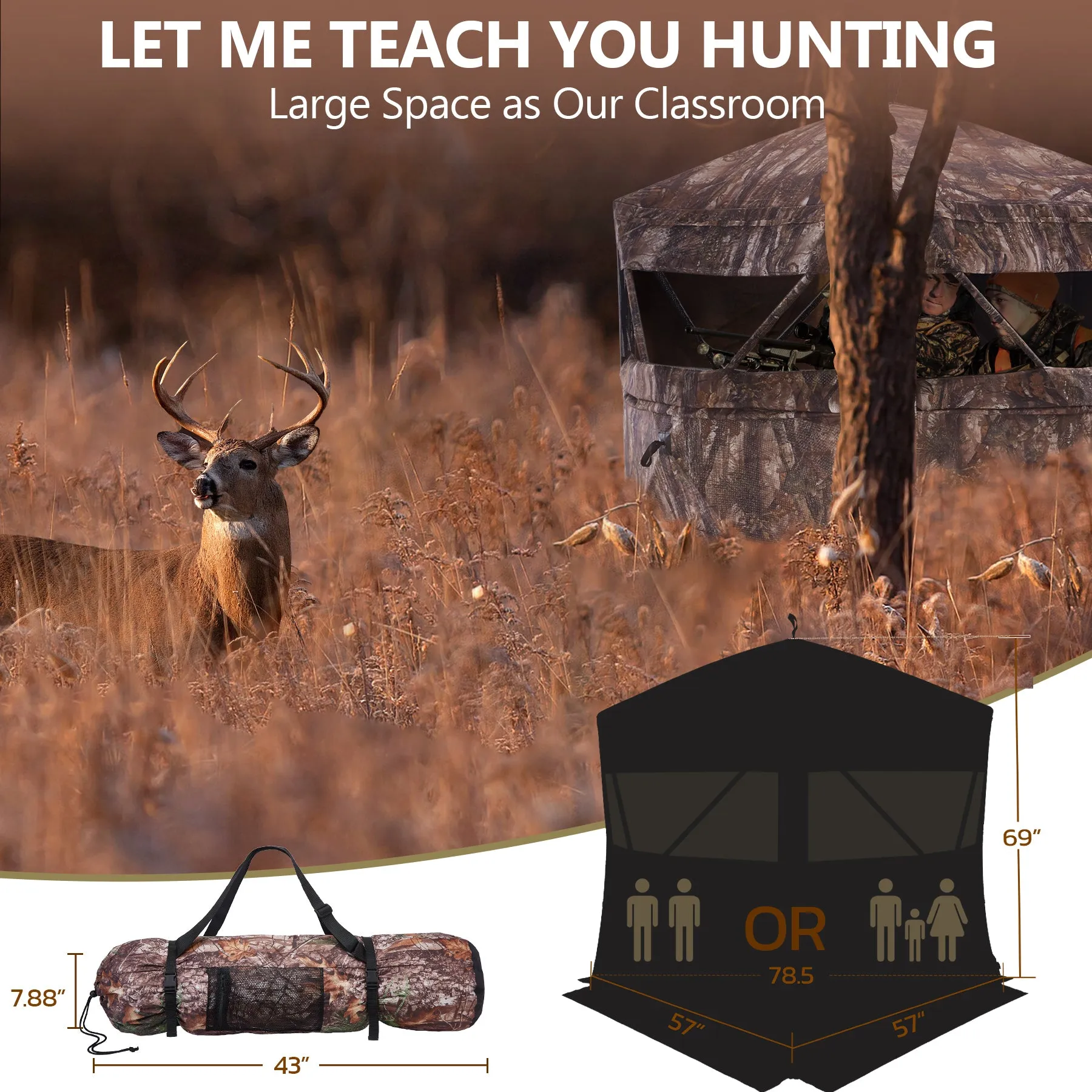 New View Hunting Pop-up Style 270° See Through Hunting Ground Blind for 2-3 People