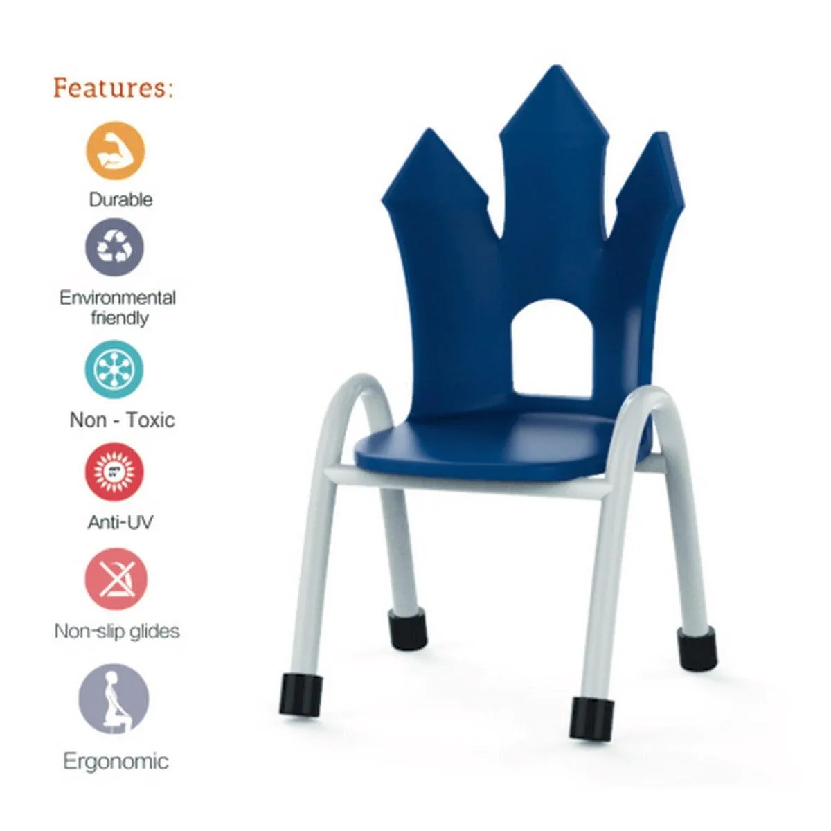 Ok Play Castle Chair, Study Chair, Sturdy And Durable Chair, Plastic Chair, Perfect For Home, Creches And School, Blue, 2 to 4 Years, Height 8 Inches