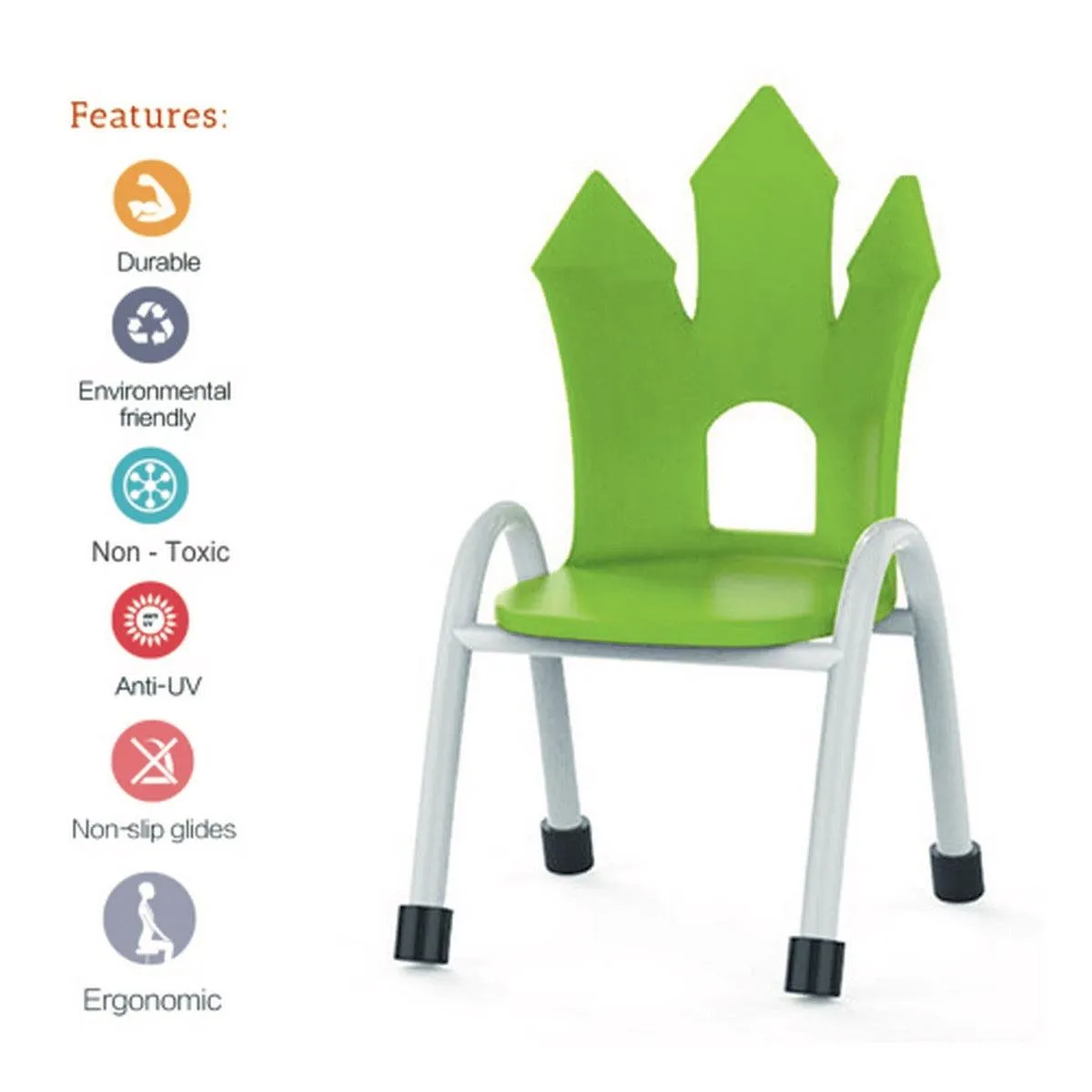 Ok Play Castle Chair, Study Chair, Sturdy And Durable Chair, Plastic Chair, Perfect For Home, Creches And School, Green, 5 to 10 Years, Height 14 Inches