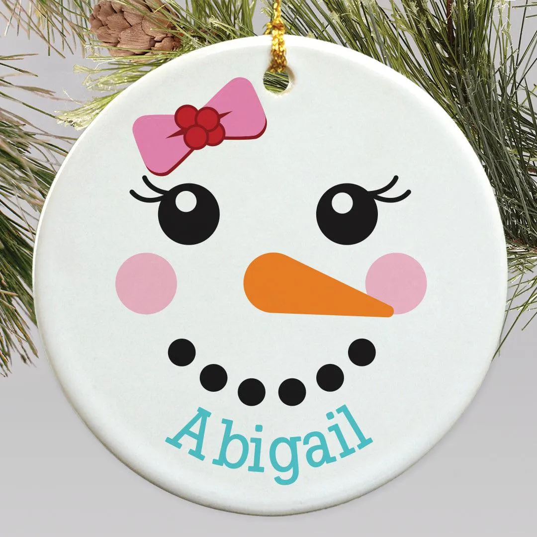 Personalized Berry Bow Snowman Ornament