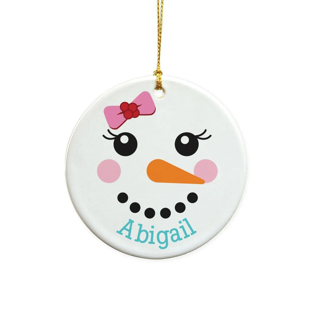 Personalized Berry Bow Snowman Ornament