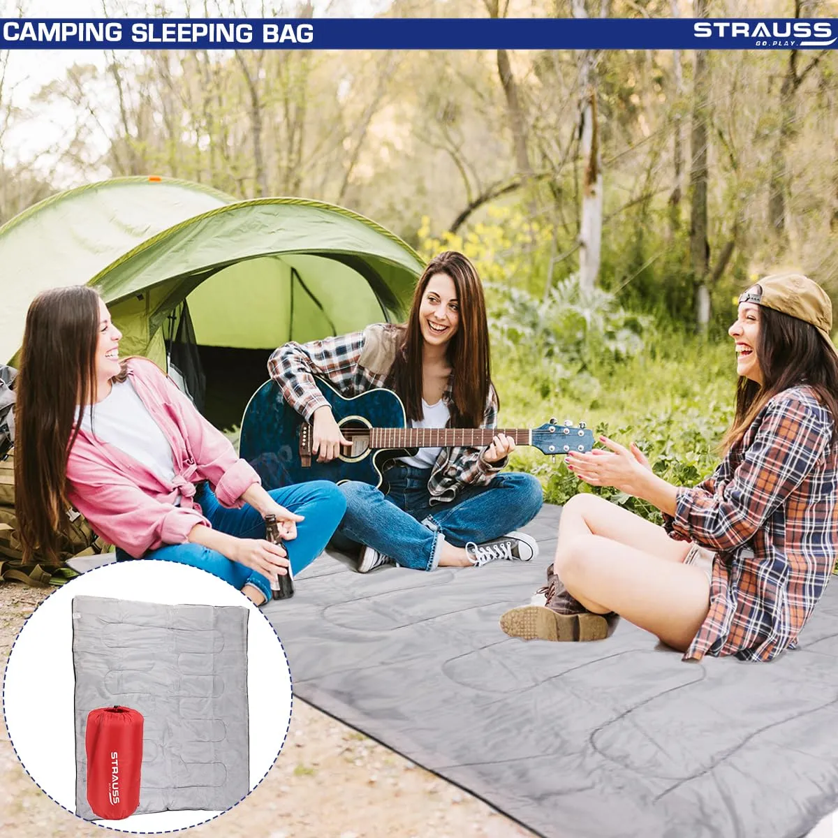 STRAUSS Camping Sleeping Bag 8°C to -20°C | Can Be Used in Summer, Spring and Winter | Lightweight and Portable | Ideal for Travel Camping Hiking and Trekking | for Adults & Kids,(Red)