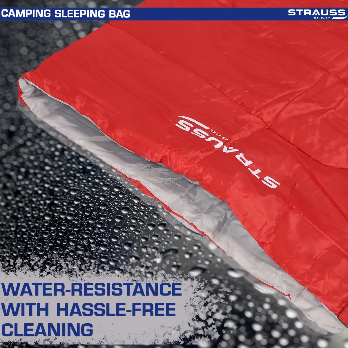 STRAUSS Camping Sleeping Bag 8°C to -20°C | Can Be Used in Summer, Spring and Winter | Lightweight and Portable | Ideal for Travel Camping Hiking and Trekking | for Adults & Kids,(Red)