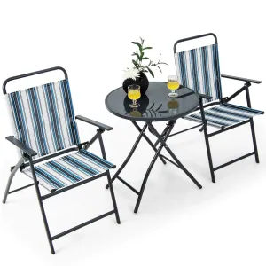 Tangkula 3 Piece Outdoor Folding Chair Set, 2 Folding Chairs with Folding Table