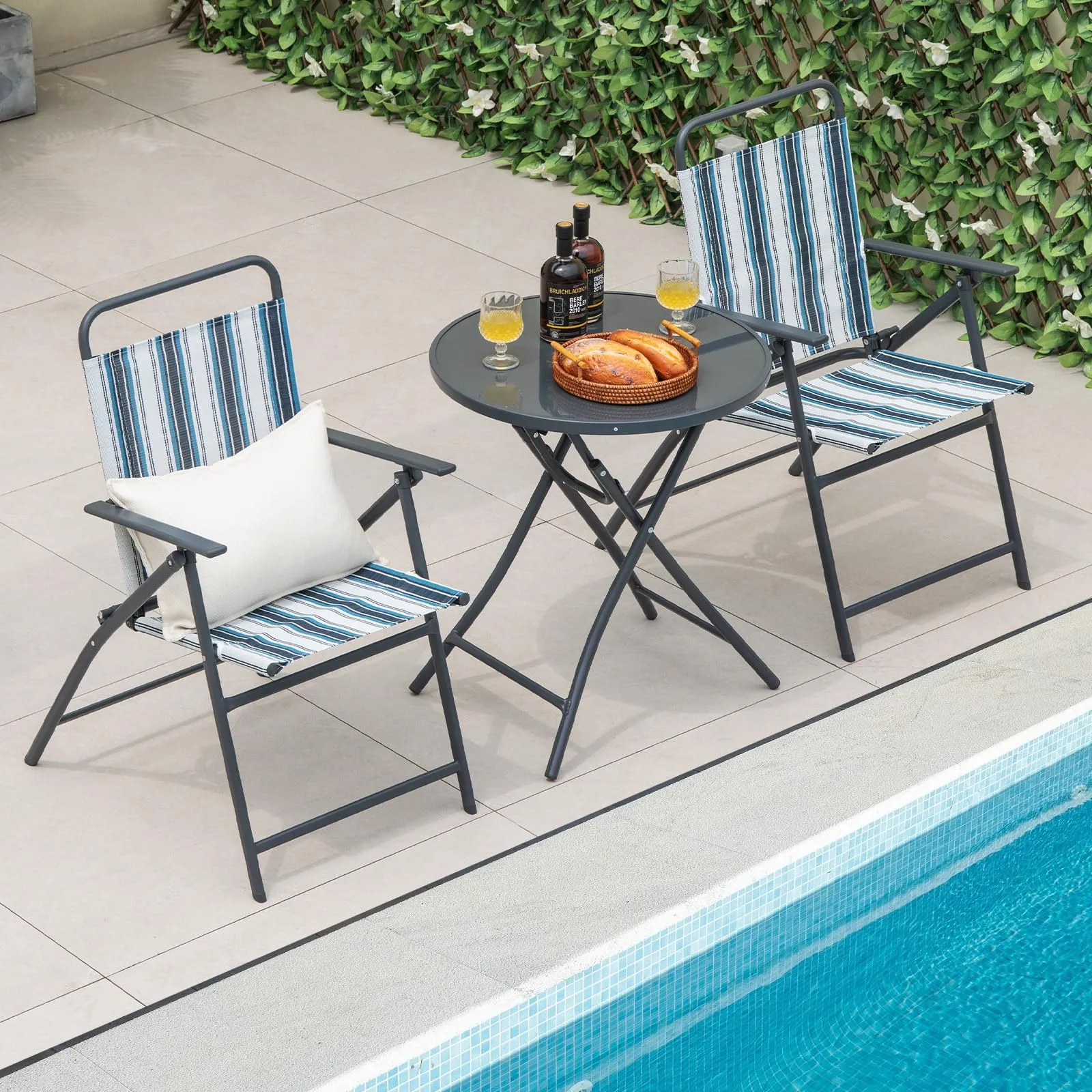 Tangkula 3 Piece Outdoor Folding Chair Set, 2 Folding Chairs with Folding Table