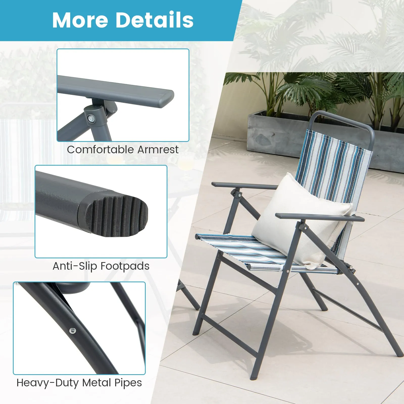 Tangkula 3 Piece Outdoor Folding Chair Set, 2 Folding Chairs with Folding Table