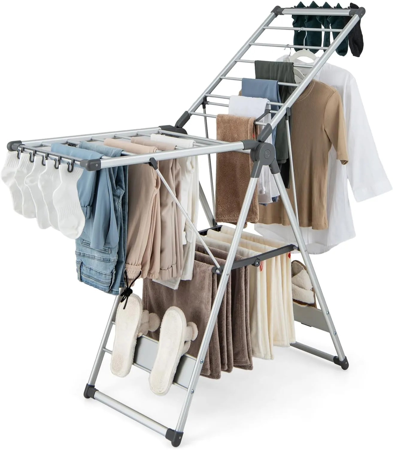 Tangkula Clothes Drying Rack, Collapsible Laundry Rack with Hanging Rods