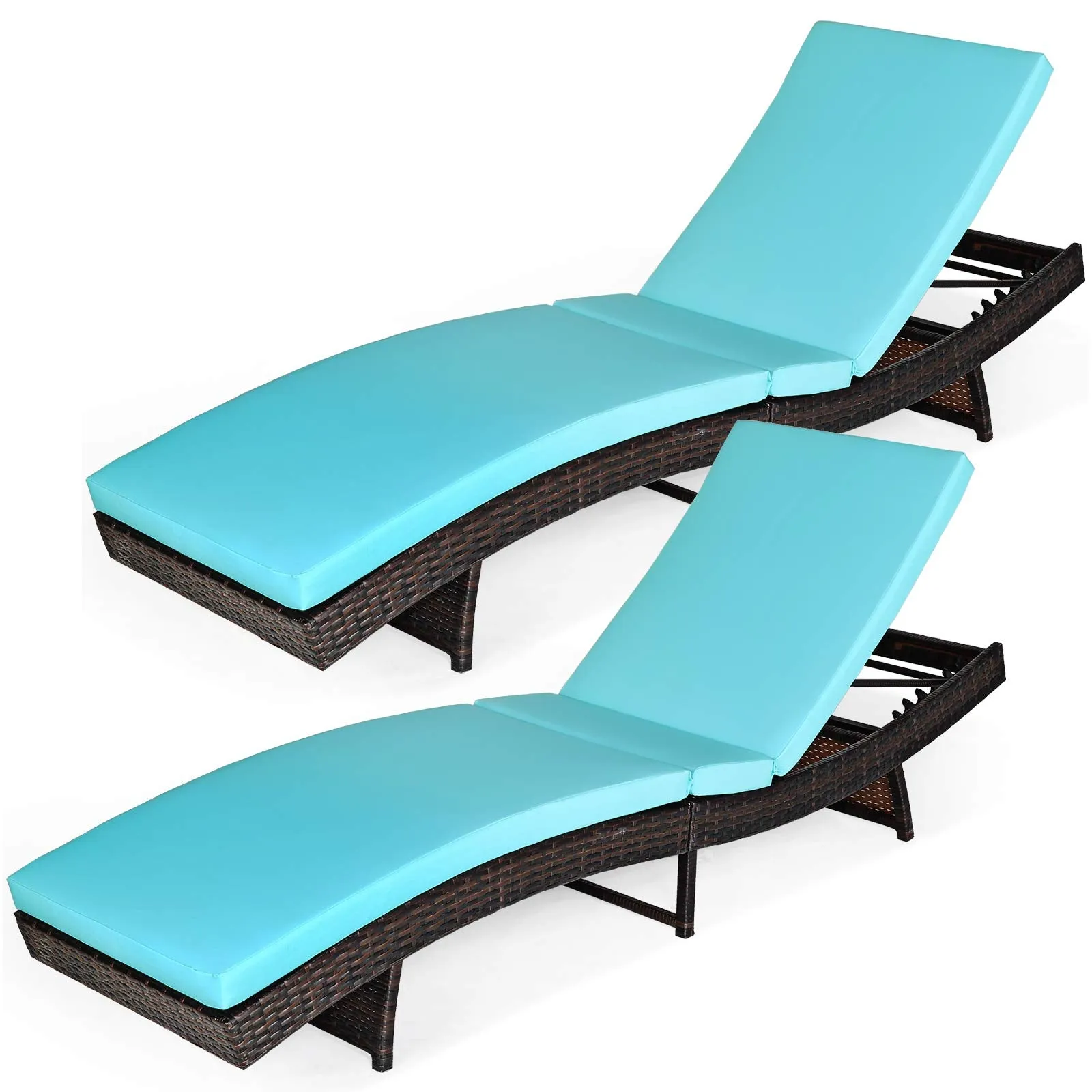 Tangkula Outdoor Folding Chaise Lounge, Rattan Patio Lounge Chair with Removable Thick Cushion, 5 Adjustable Levels