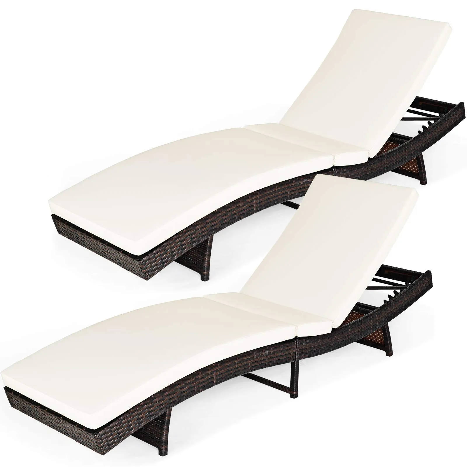 Tangkula Outdoor Folding Chaise Lounge, Rattan Patio Lounge Chair with Removable Thick Cushion, 5 Adjustable Levels