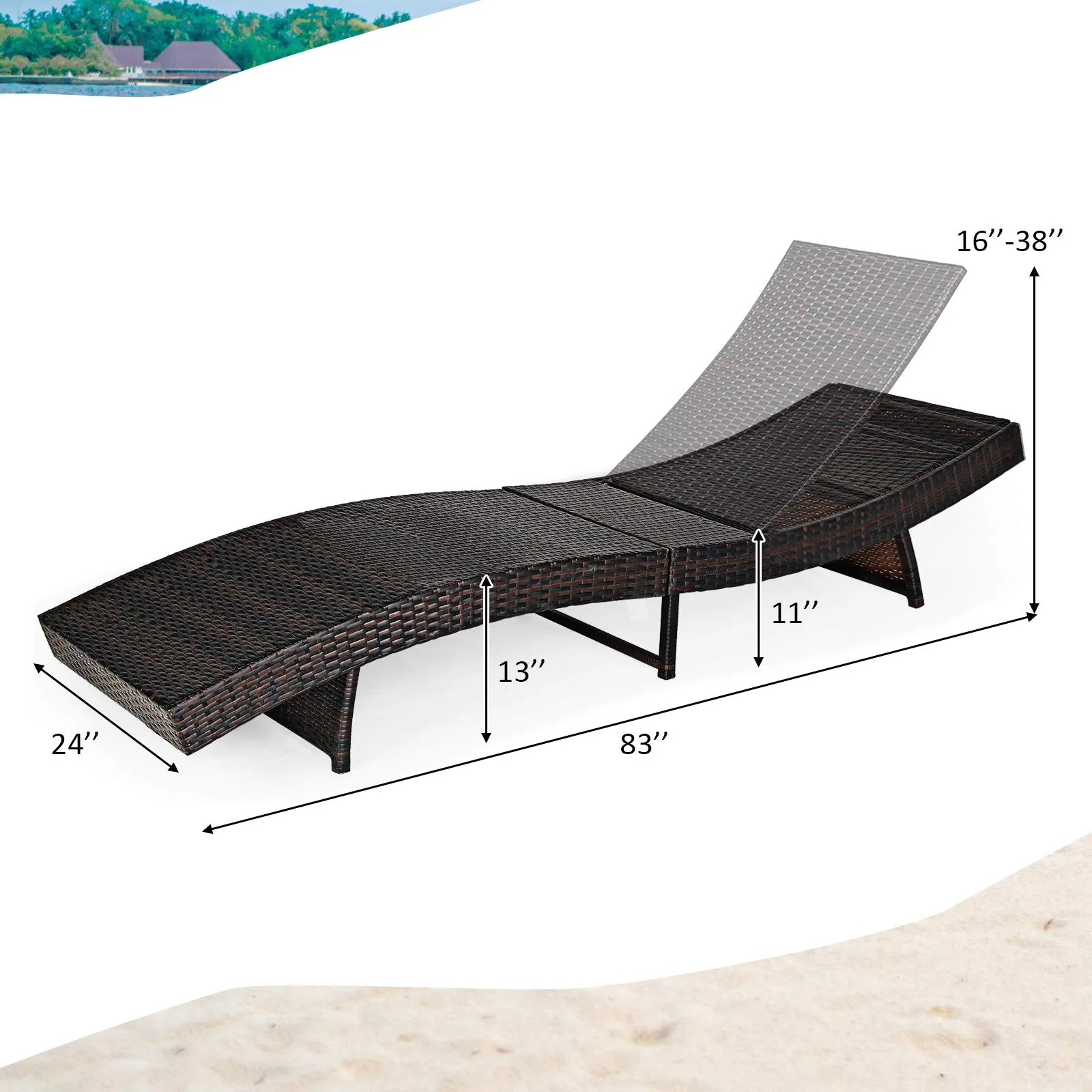 Tangkula Outdoor Folding Chaise Lounge, Rattan Patio Lounge Chair with Removable Thick Cushion, 5 Adjustable Levels