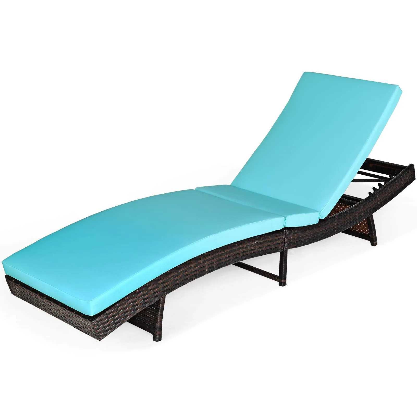 Tangkula Outdoor Folding Chaise Lounge, Rattan Patio Lounge Chair with Removable Thick Cushion, 5 Adjustable Levels