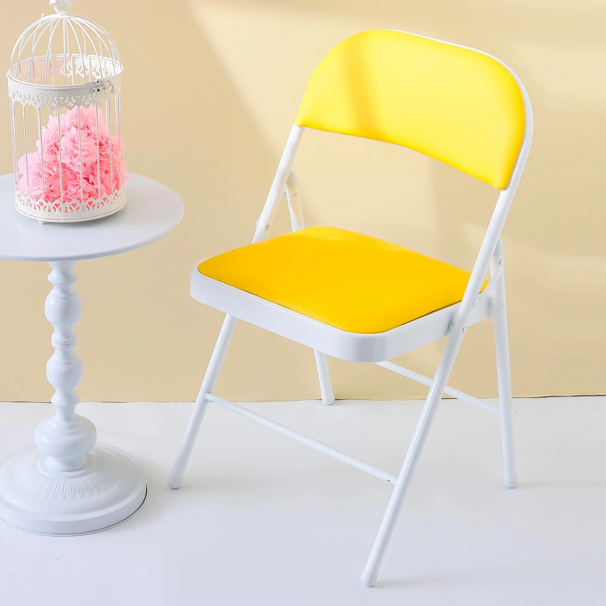 UMAI Outdoor Furniture Folding Chair | Metal Frame & PVC   Sponge Seat | Portable Lightweight Anti Slip Legs | Multipurpose Balcony Garden Camping | Indoor & Outdoor | Yellow | 400 * 400 * 0.65mm.