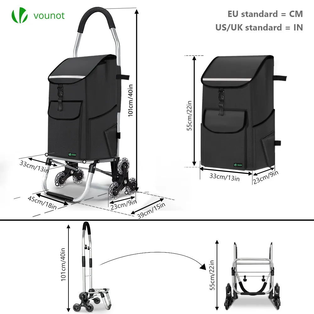 VOUNOT Folding Shopping Trolley, Aluminium Lightweight Shopping Cart 45L Black