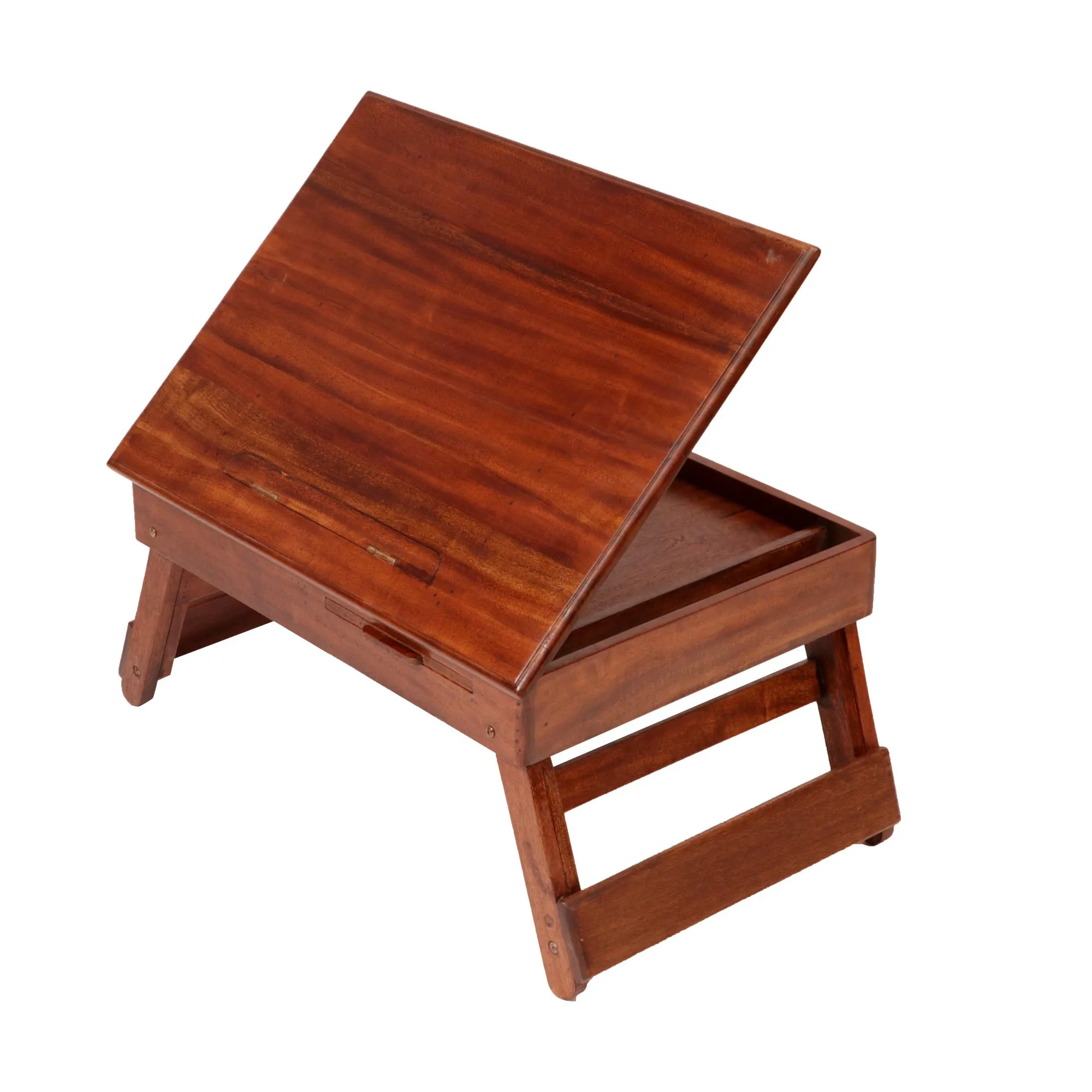 Wooden Lapdesk with Multi level leg folding with tray & Tilt Top